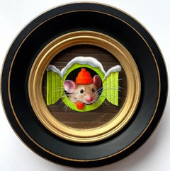 "Petite Souris 700" de Marina Dieul, peinture à l'huile originale, souris avec chapeau