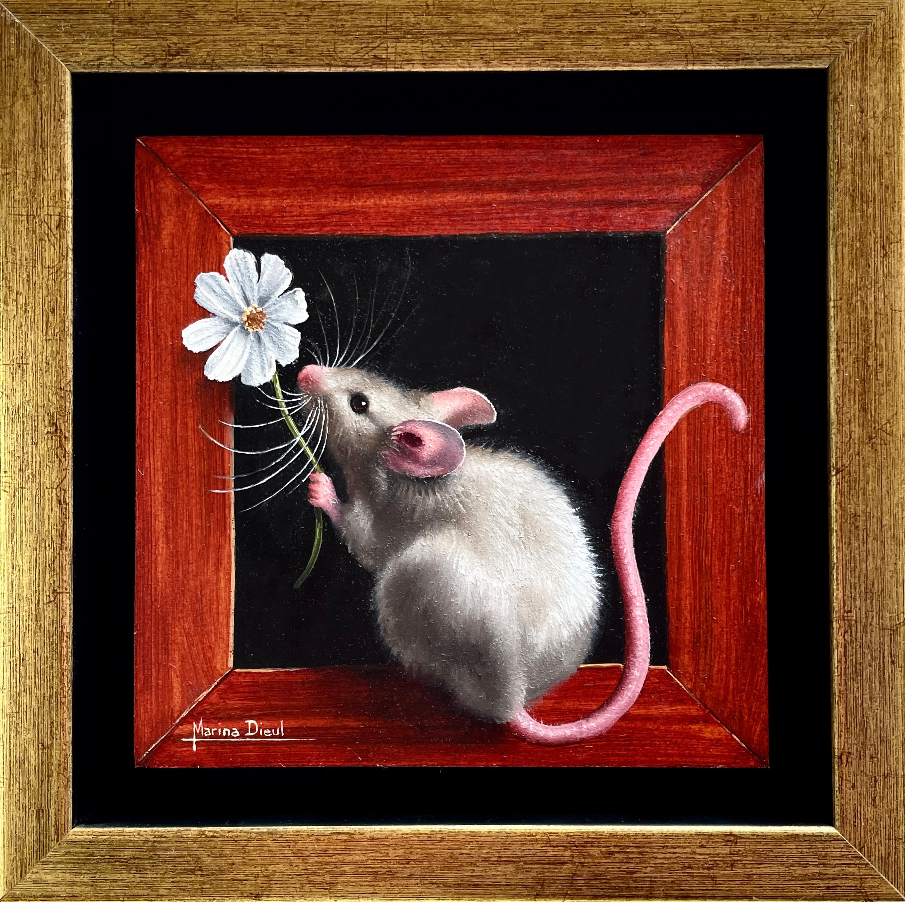 Marina Dieul Animal Painting - "Souris 35" Original Oil Painting