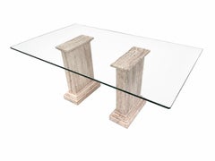 Marina Dining Table in Jara Travertine Glass Top 1990 Unique Mid-Century Piece