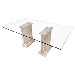 Marina Dining Table in Jara Travertine Glass Top 1990 Unique Mid-Century Piece