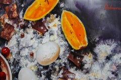 Schokolade Geschmack- Stillleben Malerei Farben Grau Gelb Weiß Grün Rot Orange