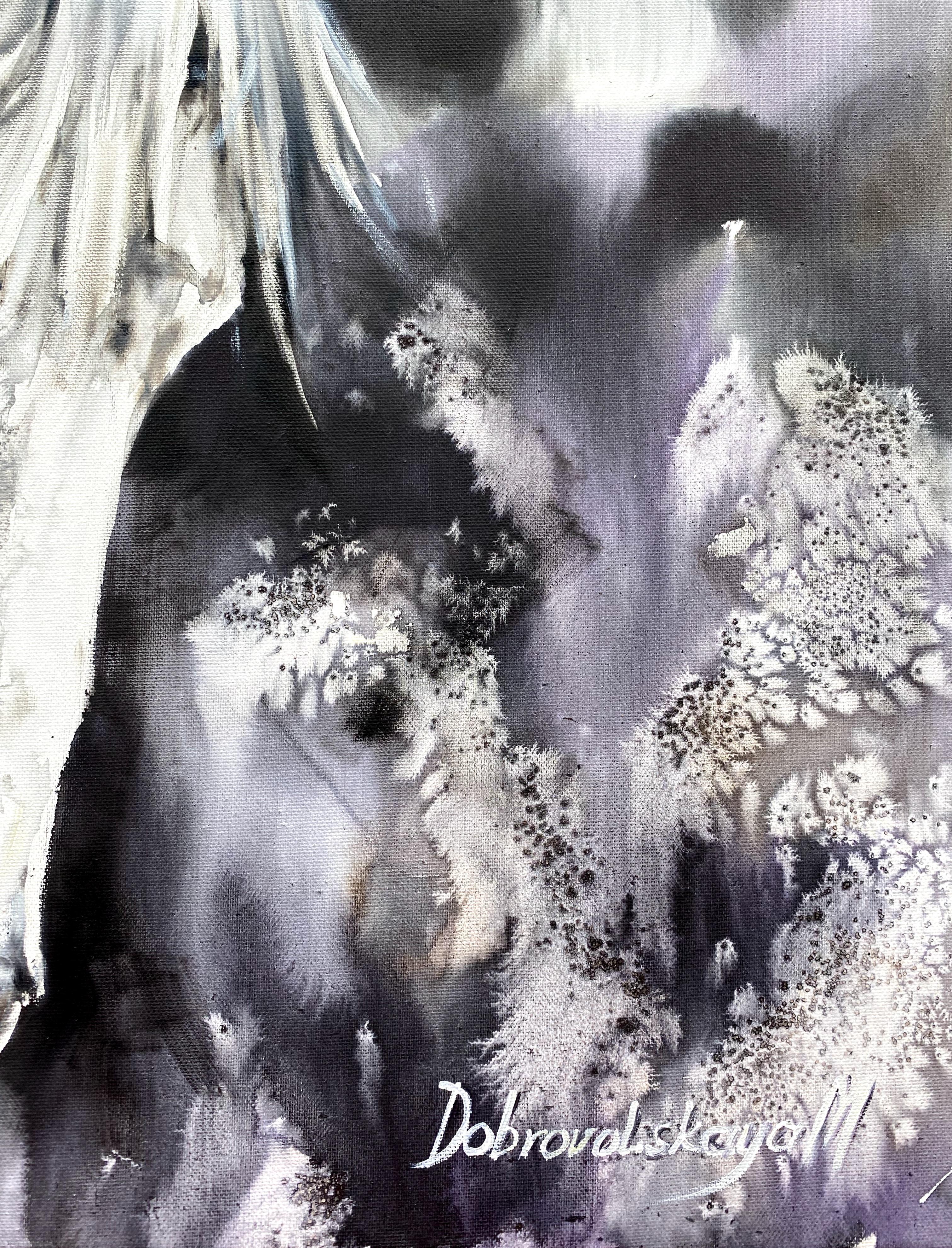 Tenderness - Gemälde Aquat Pastell Farbe Grau Weiß – Painting von Marina Dobrovolskaya