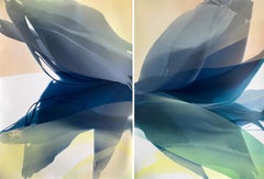 "Blue Orchid" -  Nature Inspired Abstract Diptych Painting - Paul Jenkins