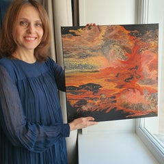 Abstract Sunset Landscape Original Painting Sky Horizon Seascape Modern Art