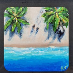 Aerial Beach Walk with Palm Trees Original Impressionist Painting