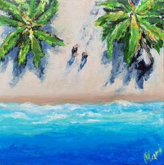 Aerial Beach Walk with Palm Trees Original Impressionist Painting