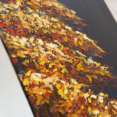 Autumn Forest Lake Reflection Painting Original Fall Landscape Art Golden Trees