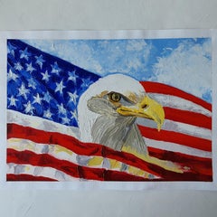 Quadro dell'aquila calva Bandiera americana Patriottico USA Originale Art Decor