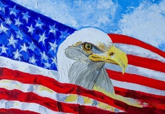 Quadro dell'aquila calva Bandiera americana Patriottico USA Originale Art Decor