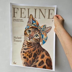 Bengal Cat Portrait Fashion Illustration Elegant Feline Painting Modern Cat Art