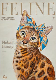 Bengal Cat Portrait Fashion Illustration Elegant Feline Painting Modern Cat Art