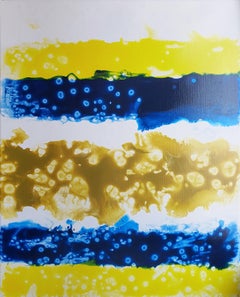 Blue Yellow Abstract Painting Modern Color Block Stripe Contemporary Art