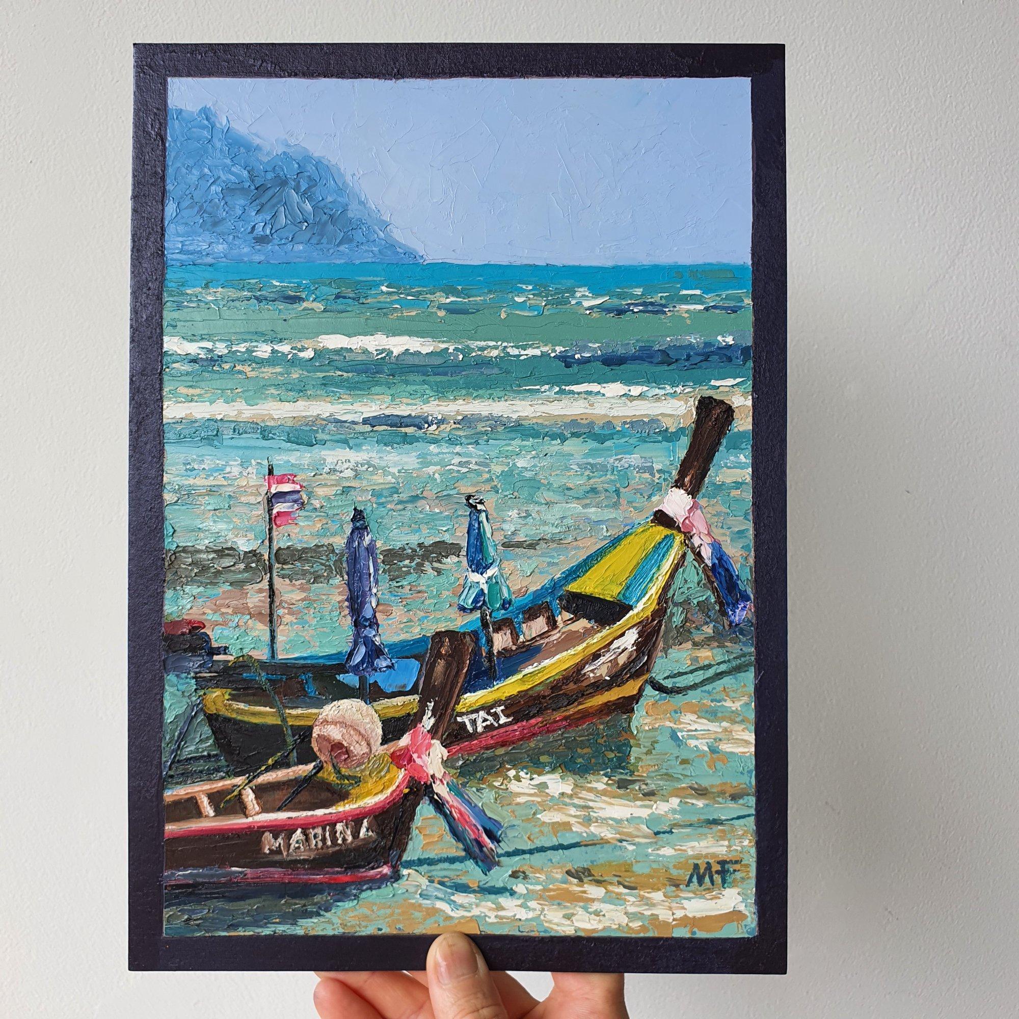 Landscape Painting de Marina Fisher - Barcos Playa Rawai Phuket