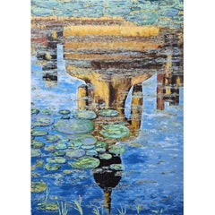 Buddha Reflexion Teich Malerei Seerosen Spirituelle Meditation Original Kunst
