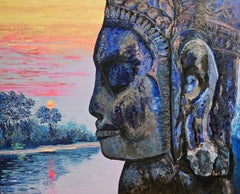 Buddha-Sonnenuntergang-Gemälde – Originelle spirituelle Zen-Wandkunst als Dekoration für die Meditation