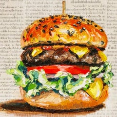 Burger Painting Original Artwork Cheeseburger Realism Art by Marina