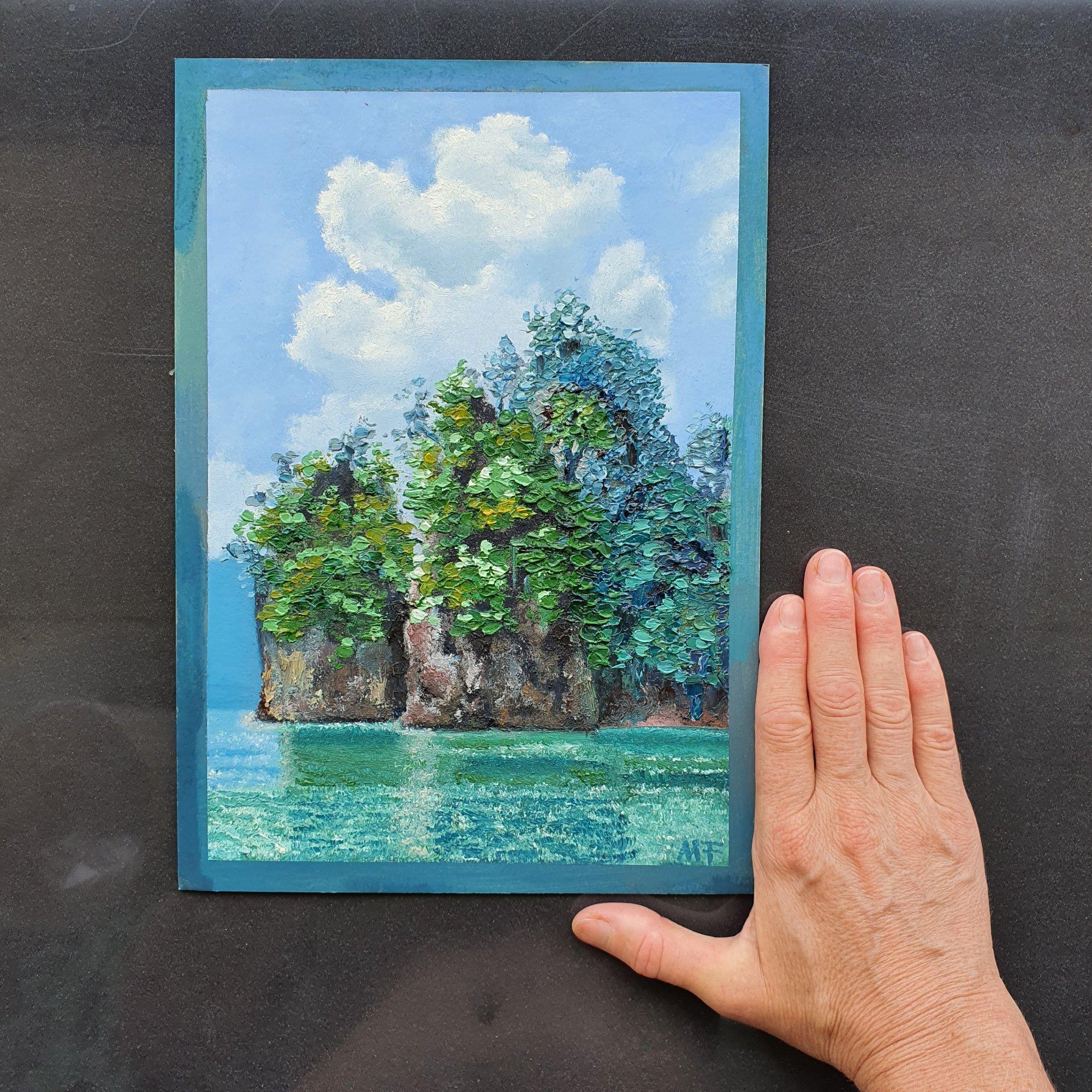 Embalse de Cheolan Tailandia - Landscape Painting Azul de Marina Fisher