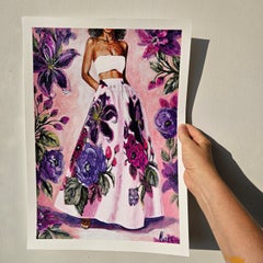 Dress Floral Original Painting Peony Rose Skirt Fashion Figure