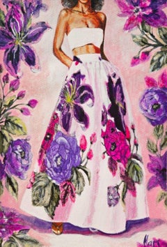 Dress Floral Original Painting Peony Rose Skirt Fashion Figure
