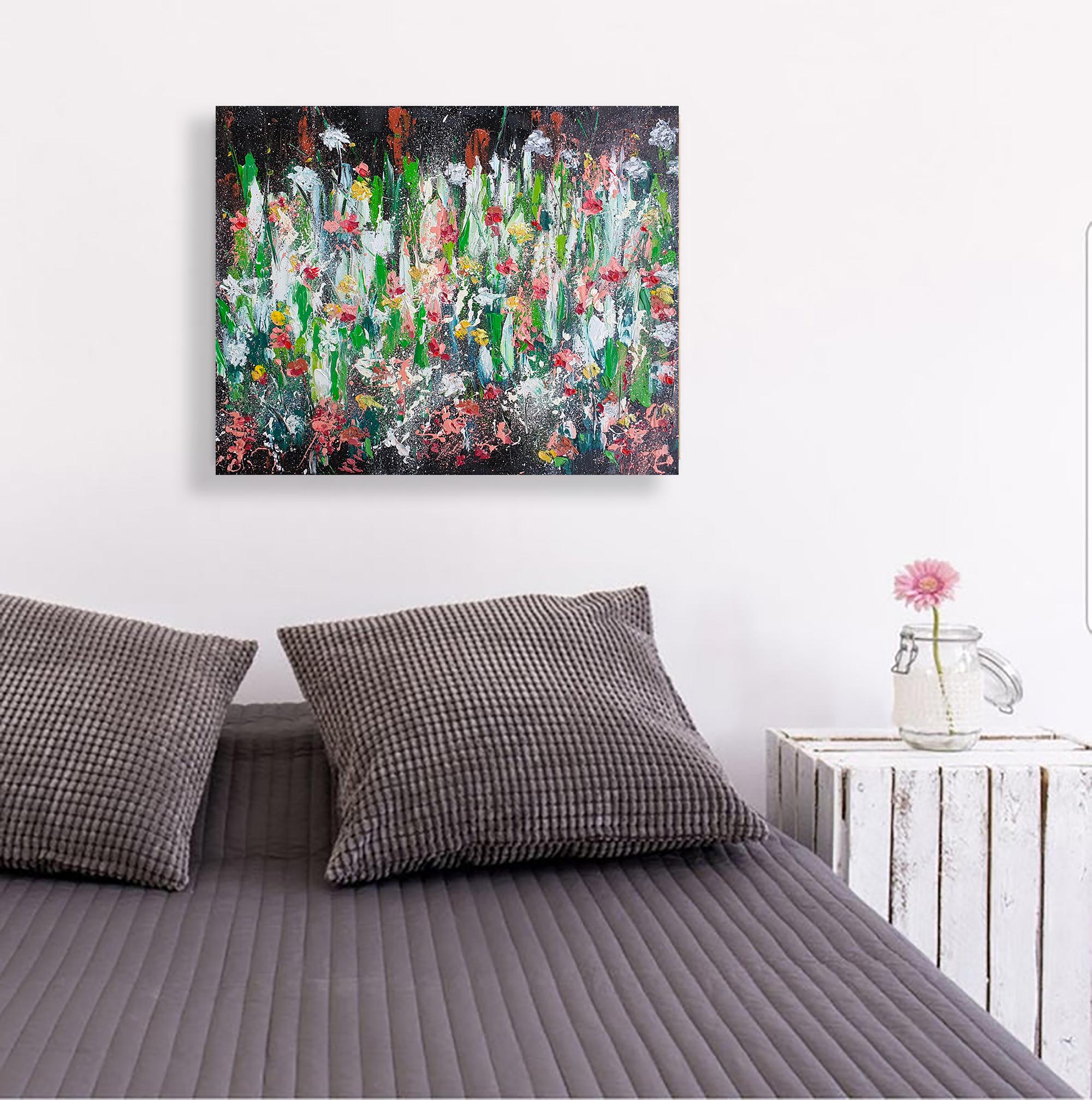 Pintura Abstracta Floral Flores Texturizadas Arte Original sobre Lienzo en venta 5