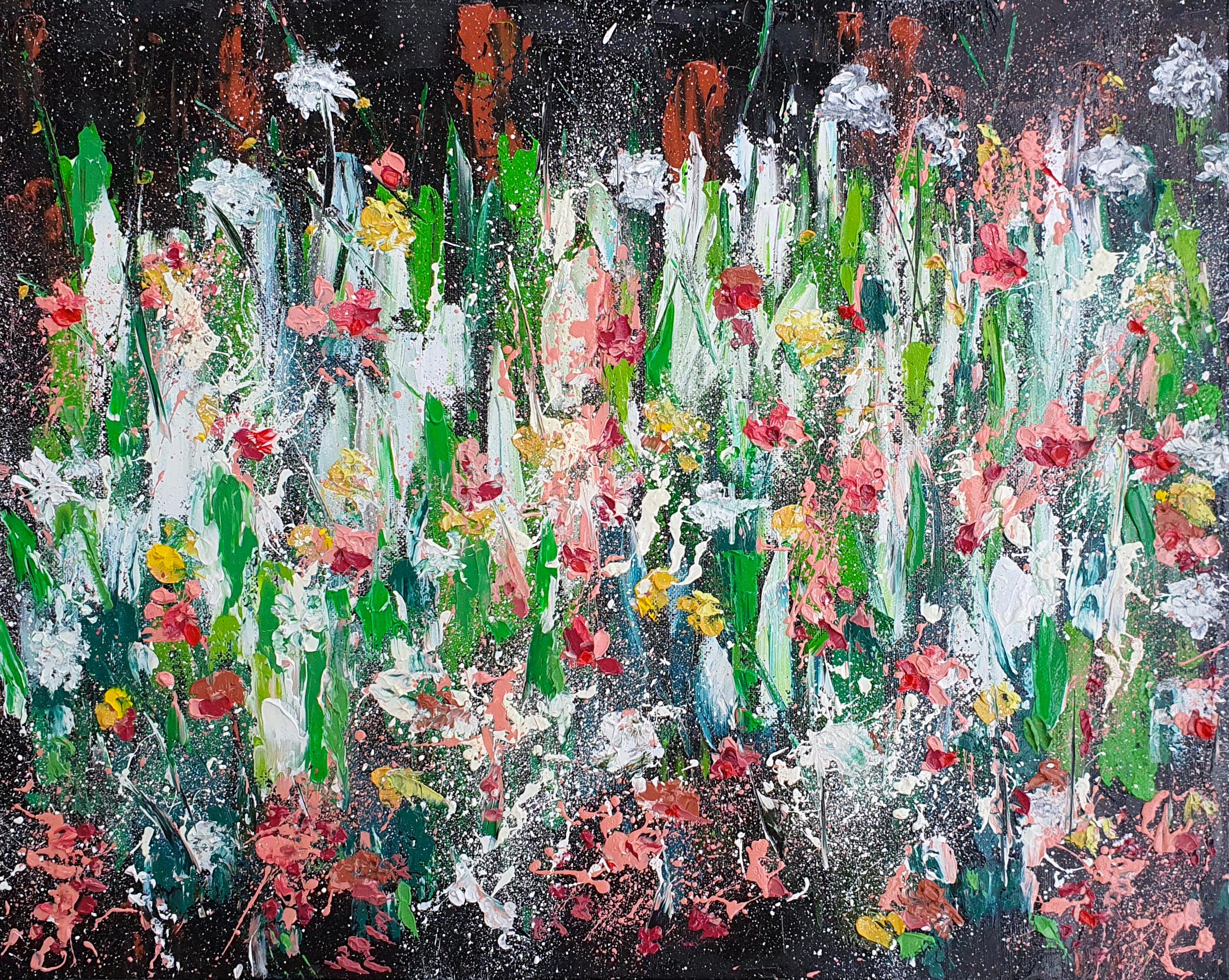 Pintura Abstracta Floral Flores Texturizadas Arte Original sobre Lienzo - Painting de Marina Fisher