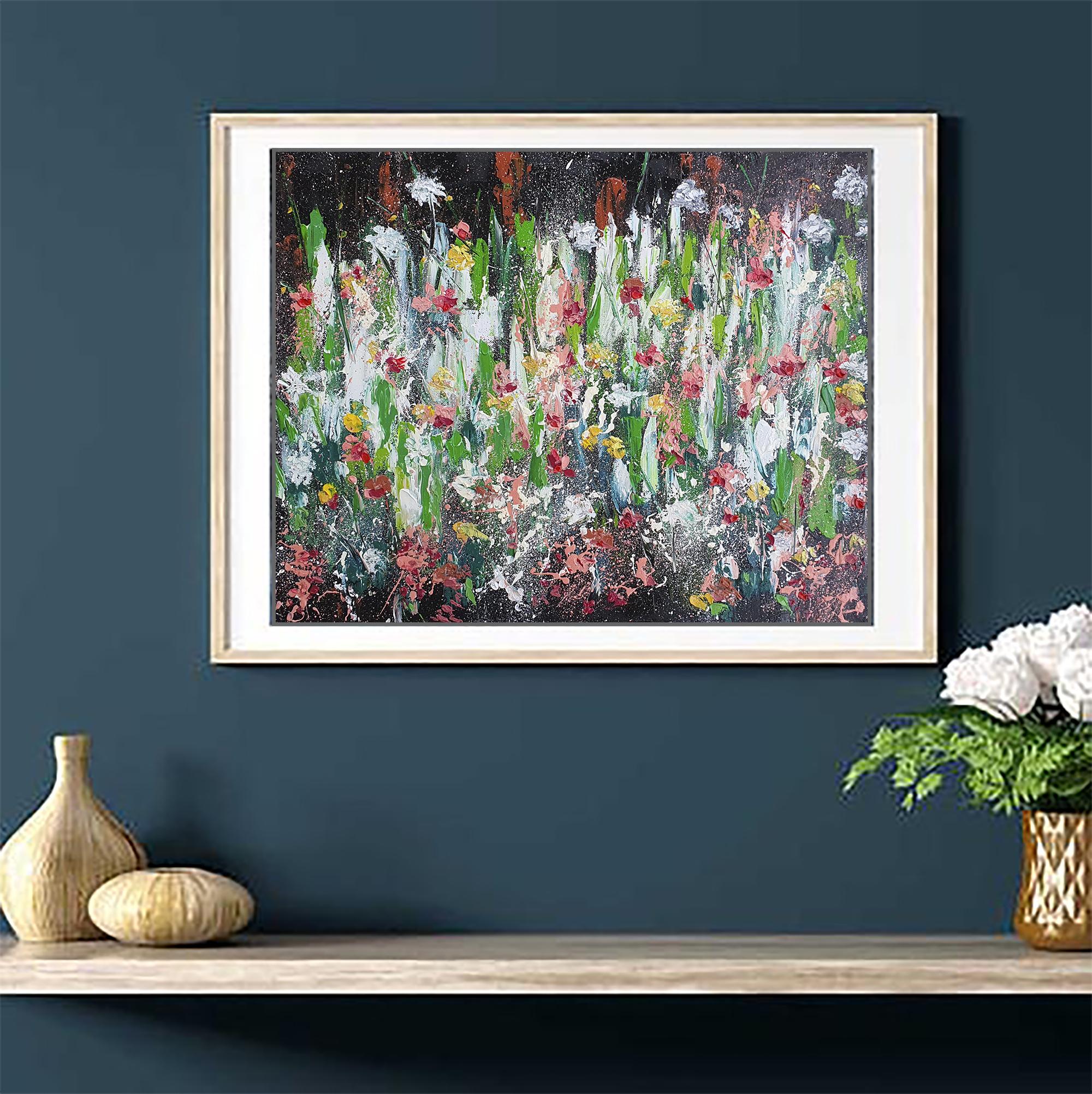 Pintura Abstracta Floral Flores Texturizadas Arte Original sobre Lienzo en venta 2