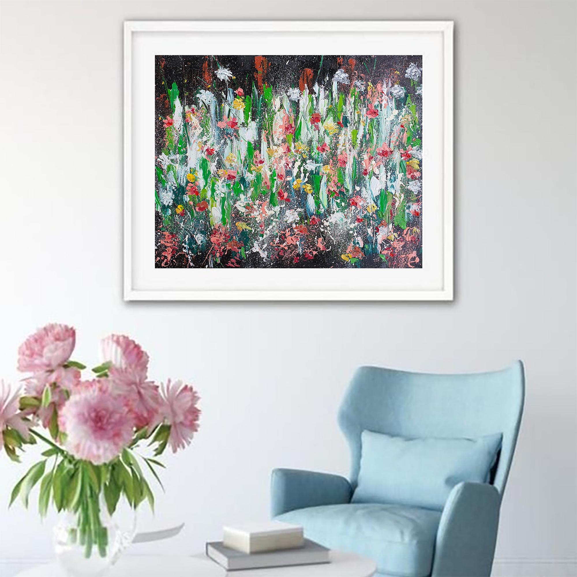 Pintura Abstracta Floral Flores Texturizadas Arte Original sobre Lienzo en venta 3