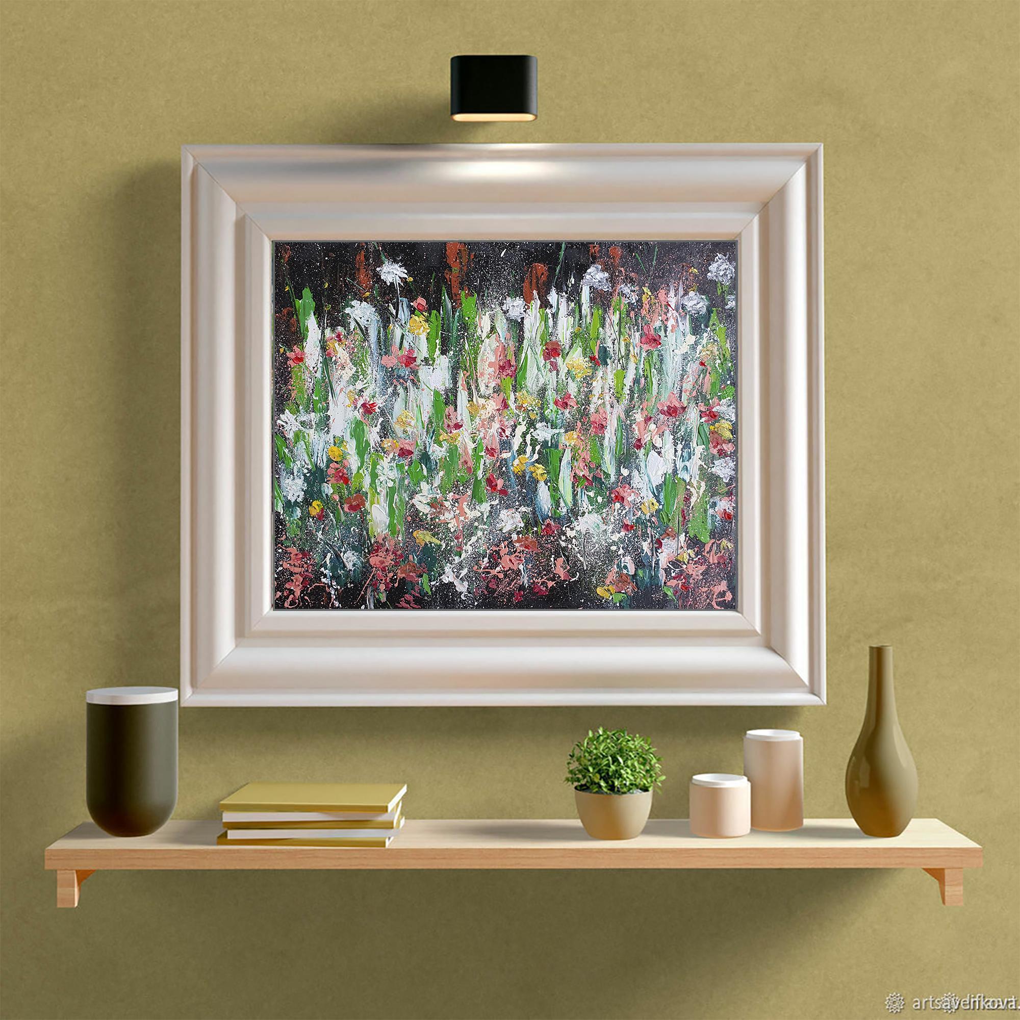 Pintura Abstracta Floral Flores Texturizadas Arte Original sobre Lienzo en venta 4