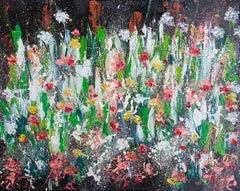 Quadro astratto floreale Fiori strutturati Arte originale su tela