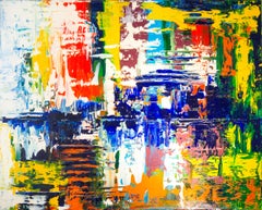 Waldsee Reflexion Malerei Abstrakt Herbst Landschaft Impasto Moderne Kunst