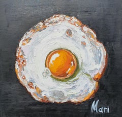 Fried Egg Painting Original Breakfast Food Art Kitchen Wall Decor