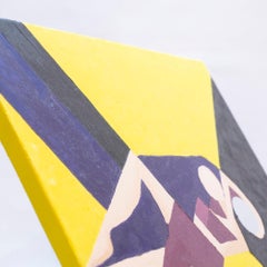 Geometric Couple Lovers Original Painting Abstract Figures Yellow Background Mod