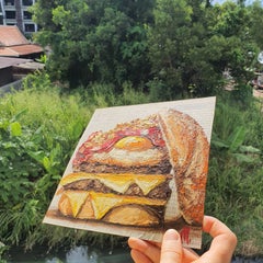 Gourmet Breakfast Burger Painting Original Food Art Egg Cheeseburger Kitchen Wal