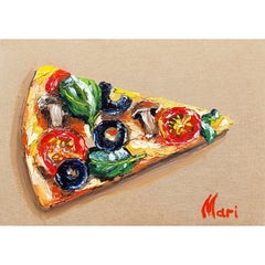 Gourmet Pizza Slice Painting Original Italian Food Art Kitchen Wall Decor