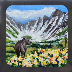 Grizzly Bear Mountain Landscape Painting Original Snowy Alpine Wilderness Wildli