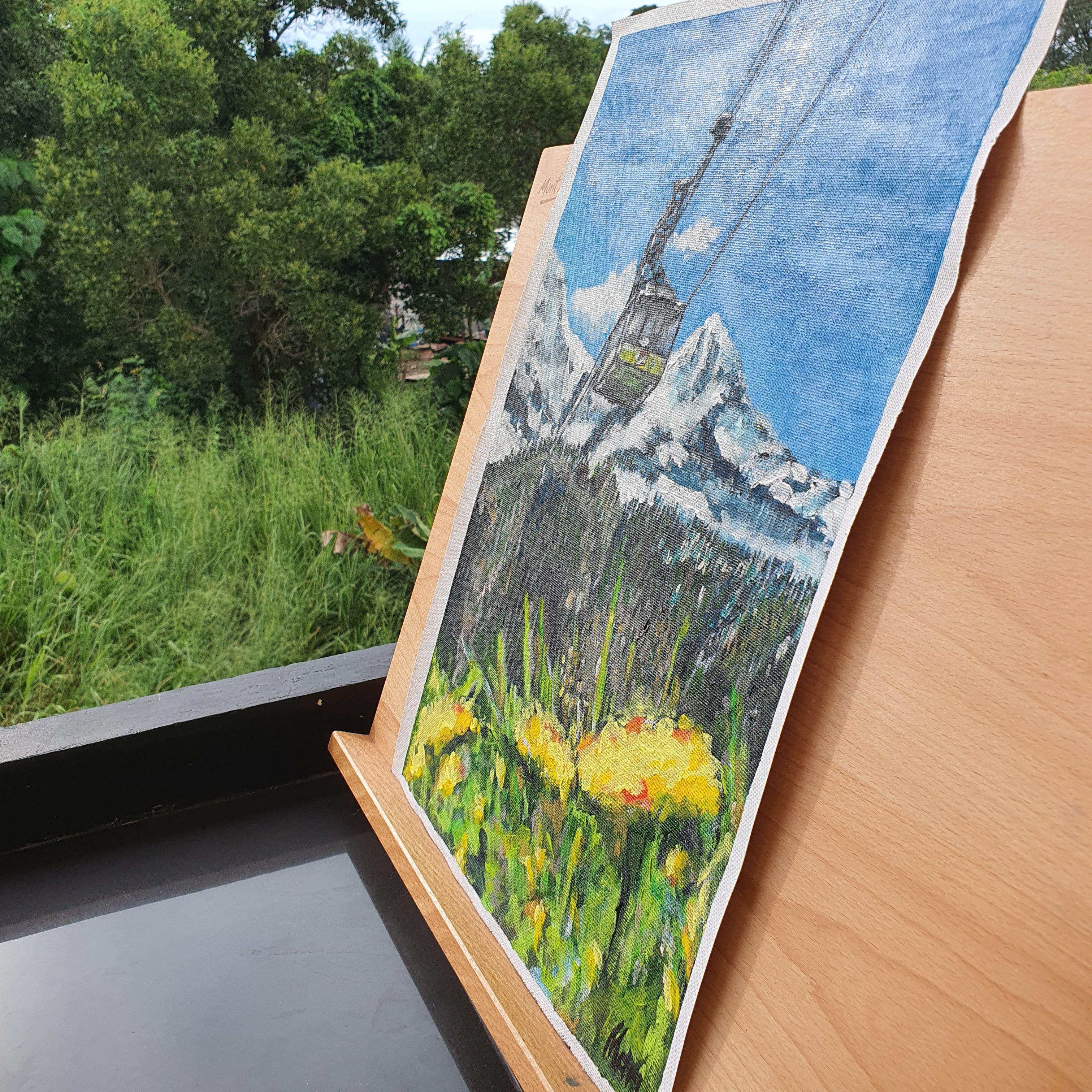 Jungfraujoch Switzerland Cable Car Painting Original Art Alpine Snow Mountain Vi For Sale 7