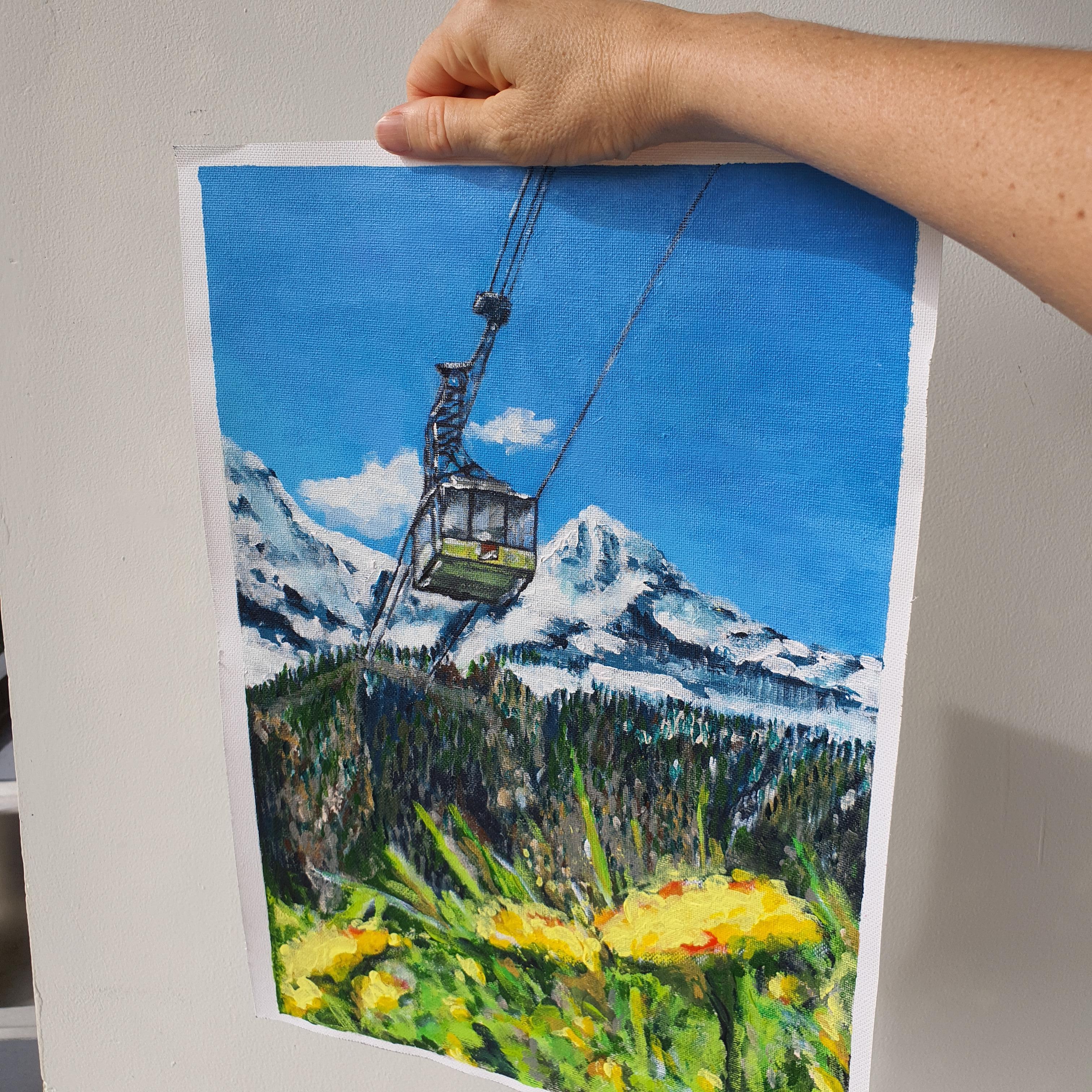 Jungfraujoch Switzerland Cable Car Painting Original Art Alpine Snow Mountain Vi For Sale 5