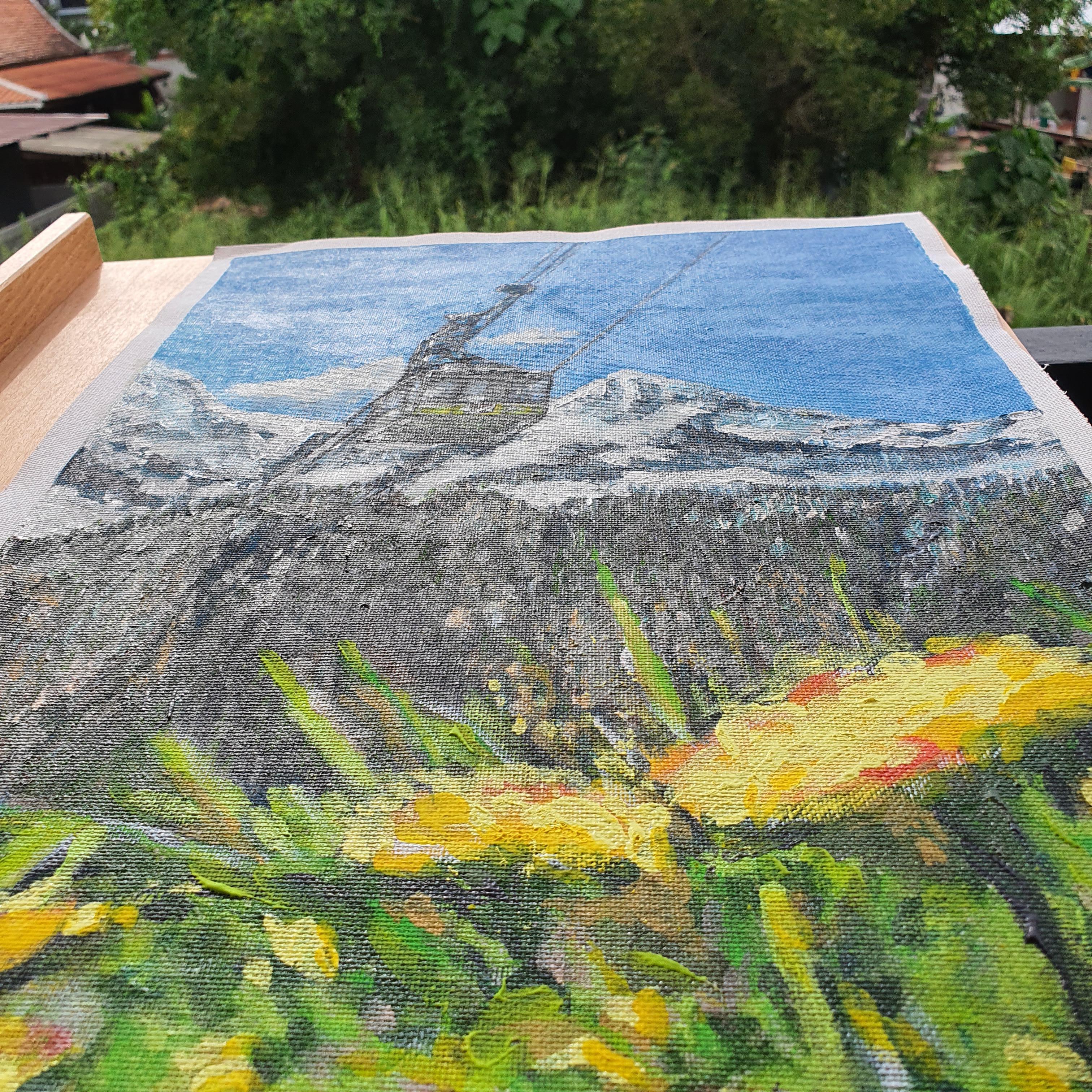 Jungfraujoch Switzerland Cable Car Painting Original Art Alpine Snow Mountain Vi For Sale 6