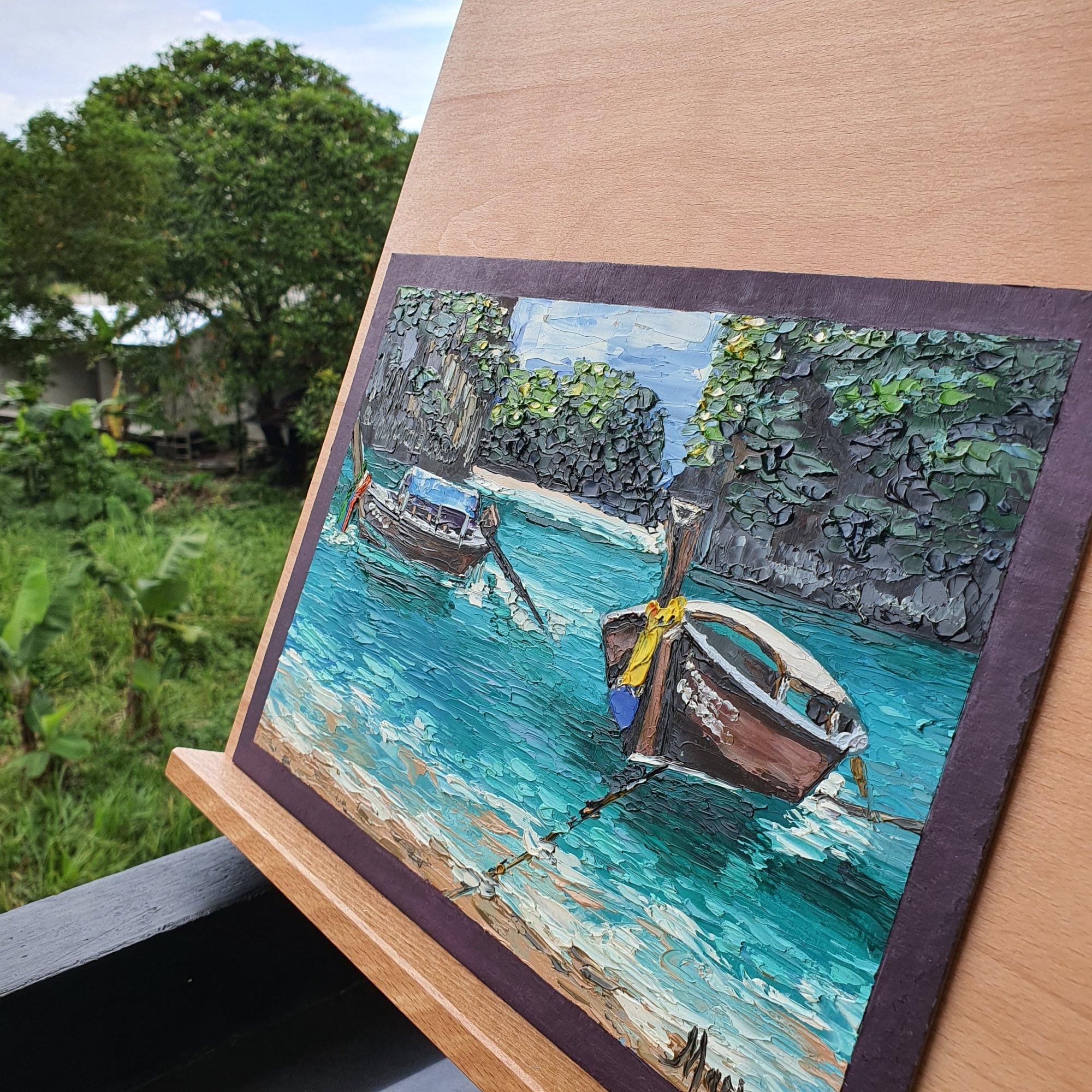 Lago Cheow Lan Tailandia - Painting de Marina Fisher
