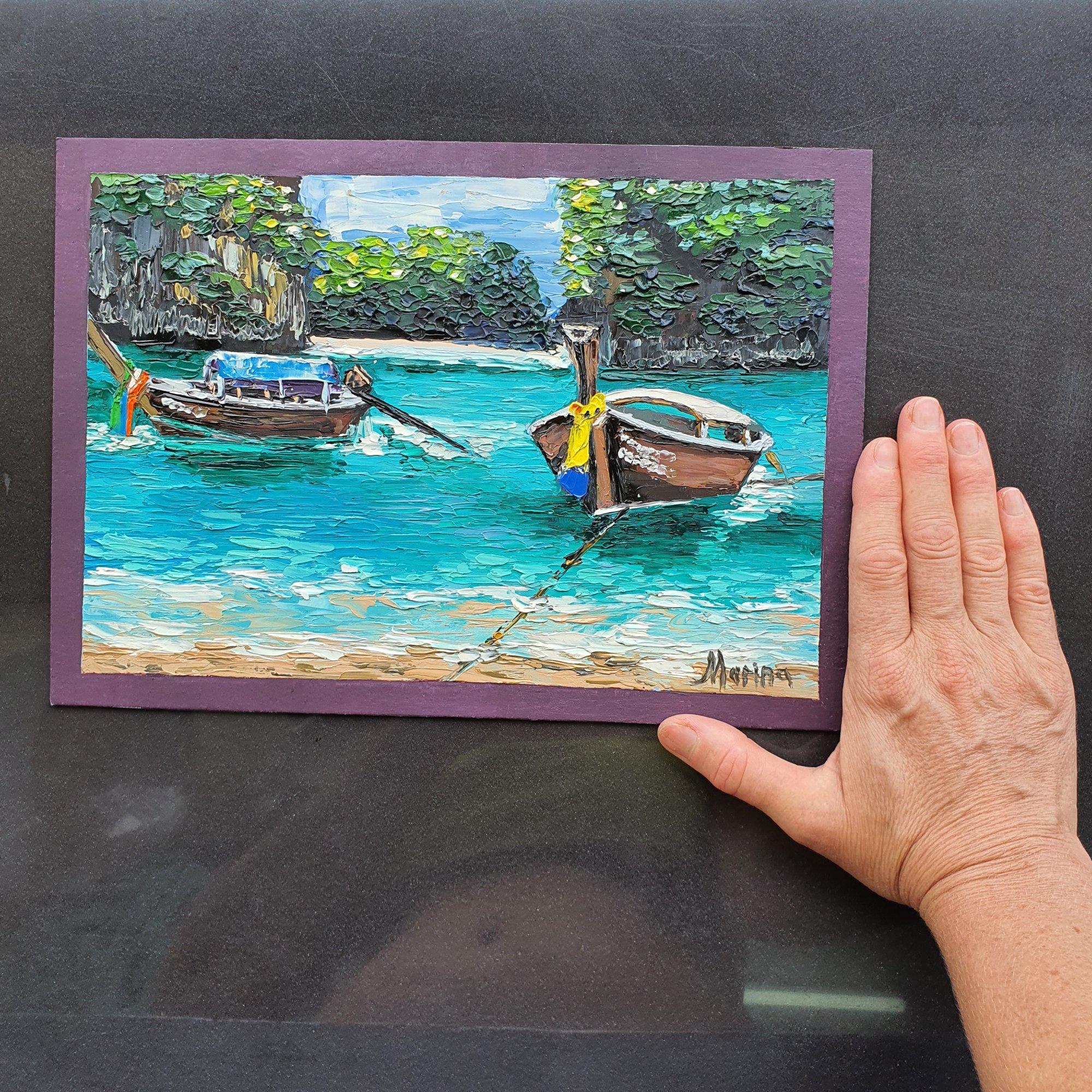 Lago Cheow Lan Tailandia - Landscape Painting Azul de Marina Fisher
