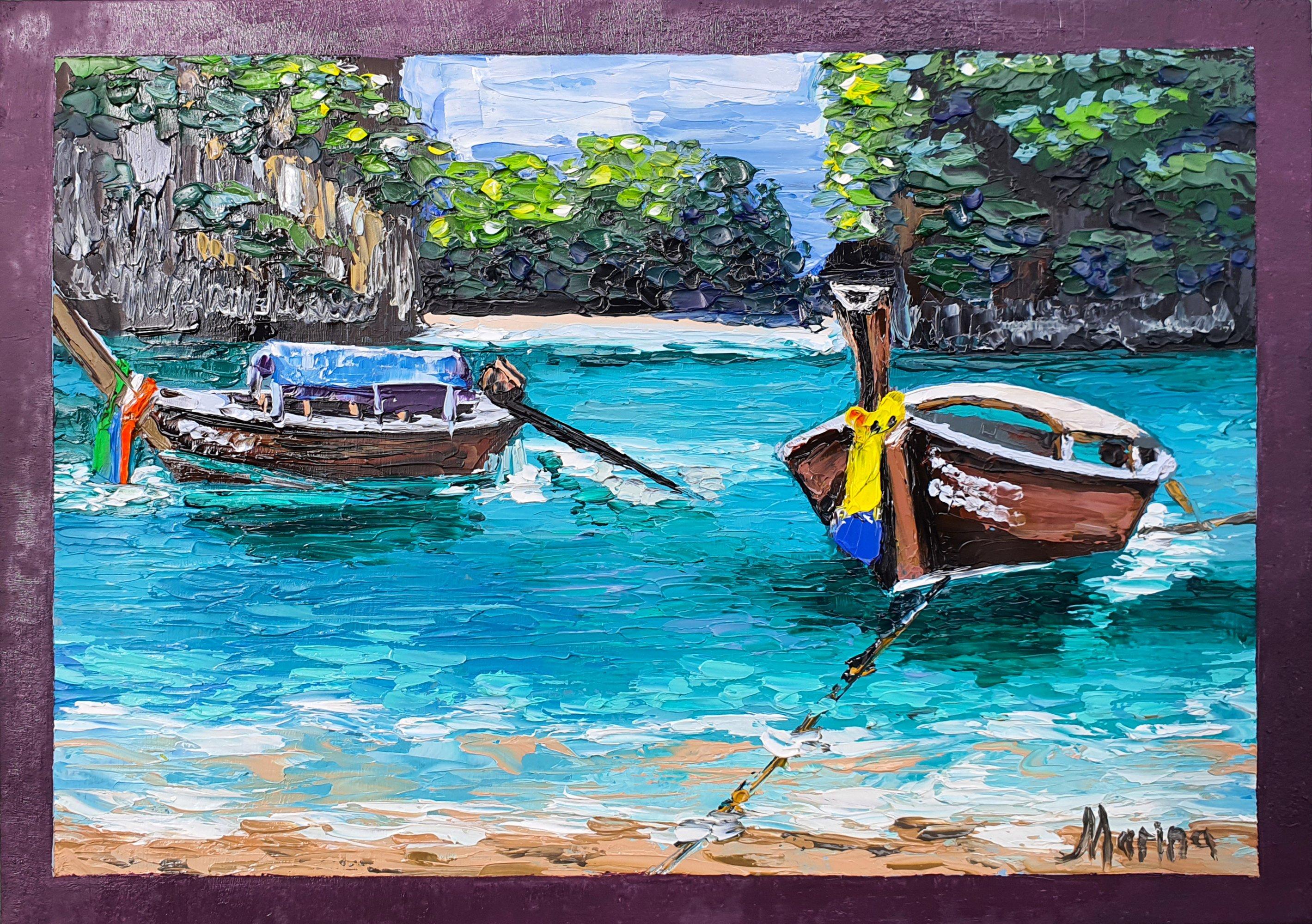 Landscape Painting de Marina Fisher - Lago Cheow Lan Tailandia