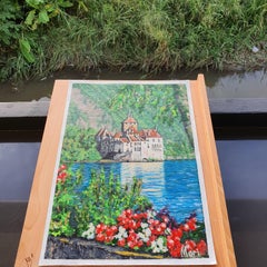 Lake Painting Chillon Castle Switzerland Original Landscape Wall Artwork