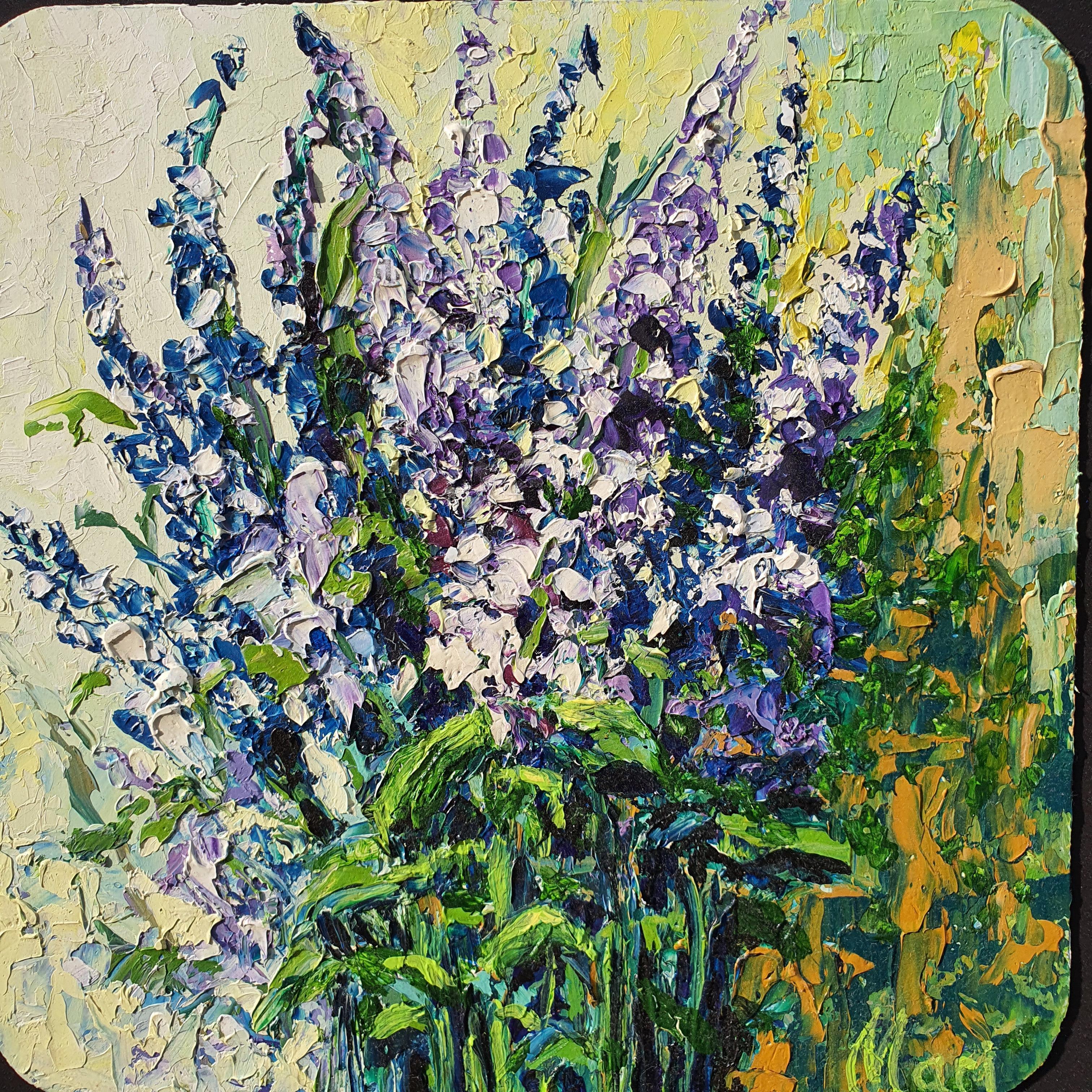 Bouquet di lavanda Pittura con pennellate spesse Opera d'arte floreale espressiva in vendita 1