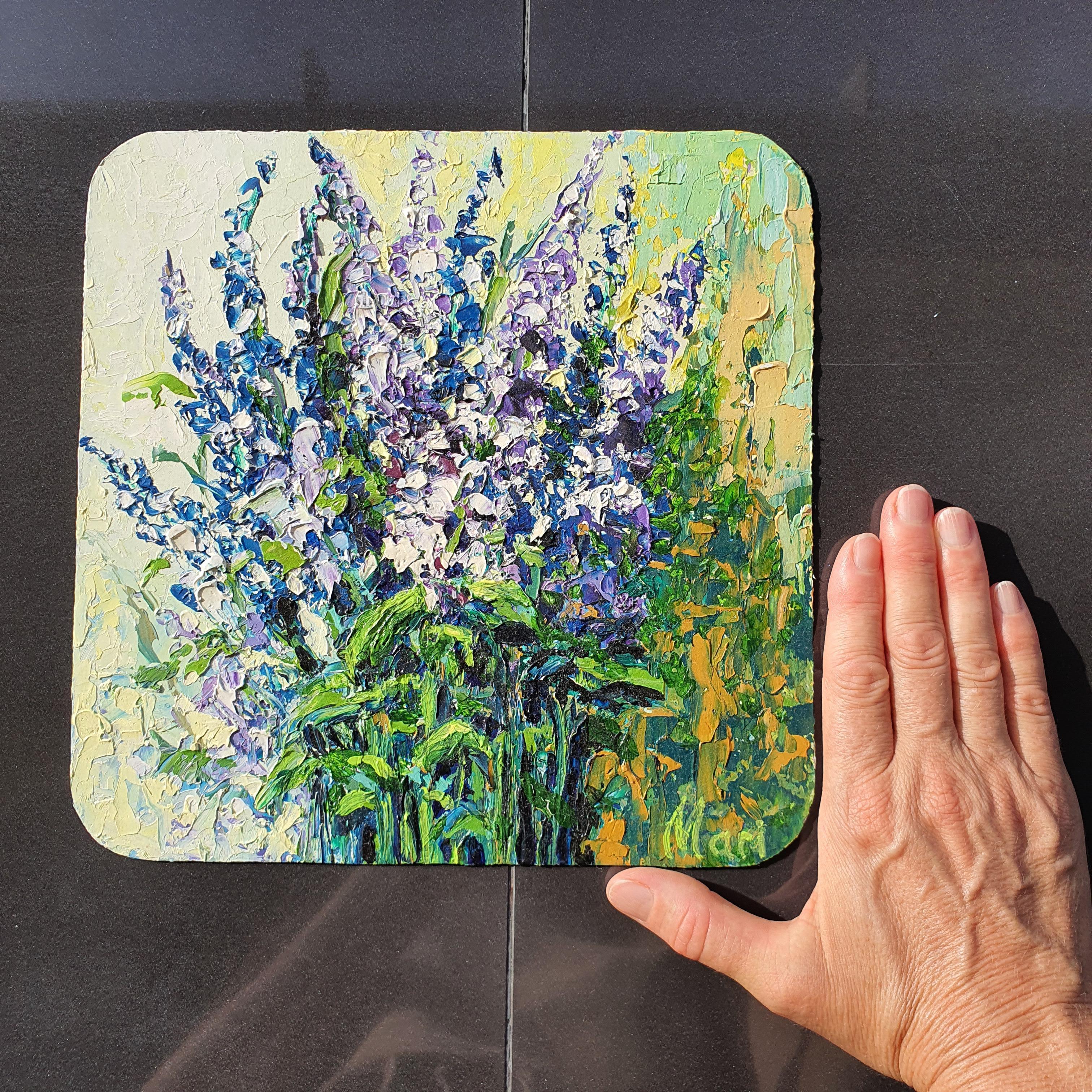 Bouquet di lavanda Pittura con pennellate spesse Opera d'arte floreale espressiva in vendita 2