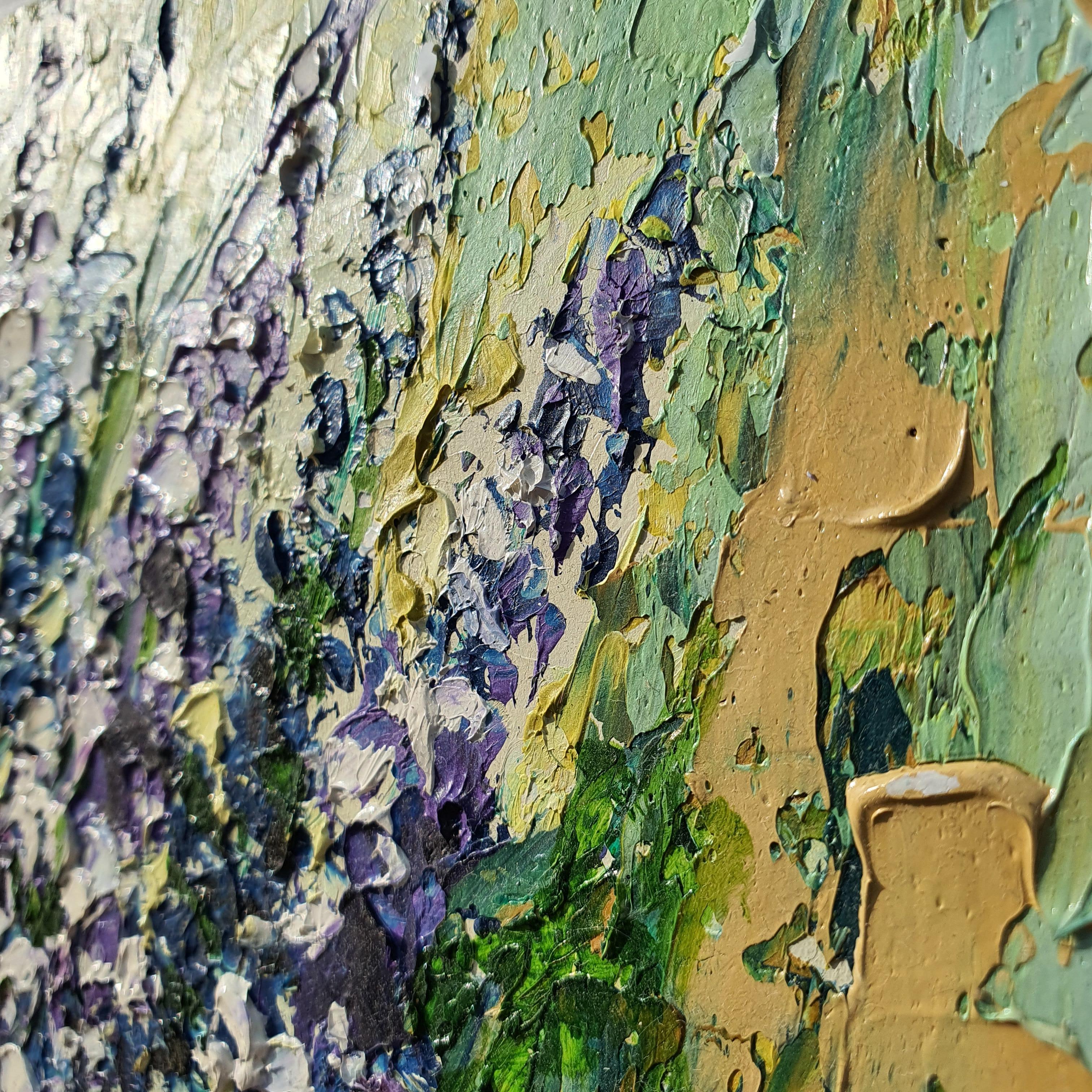 Bouquet di lavanda Pittura con pennellate spesse Opera d'arte floreale espressiva in vendita 3
