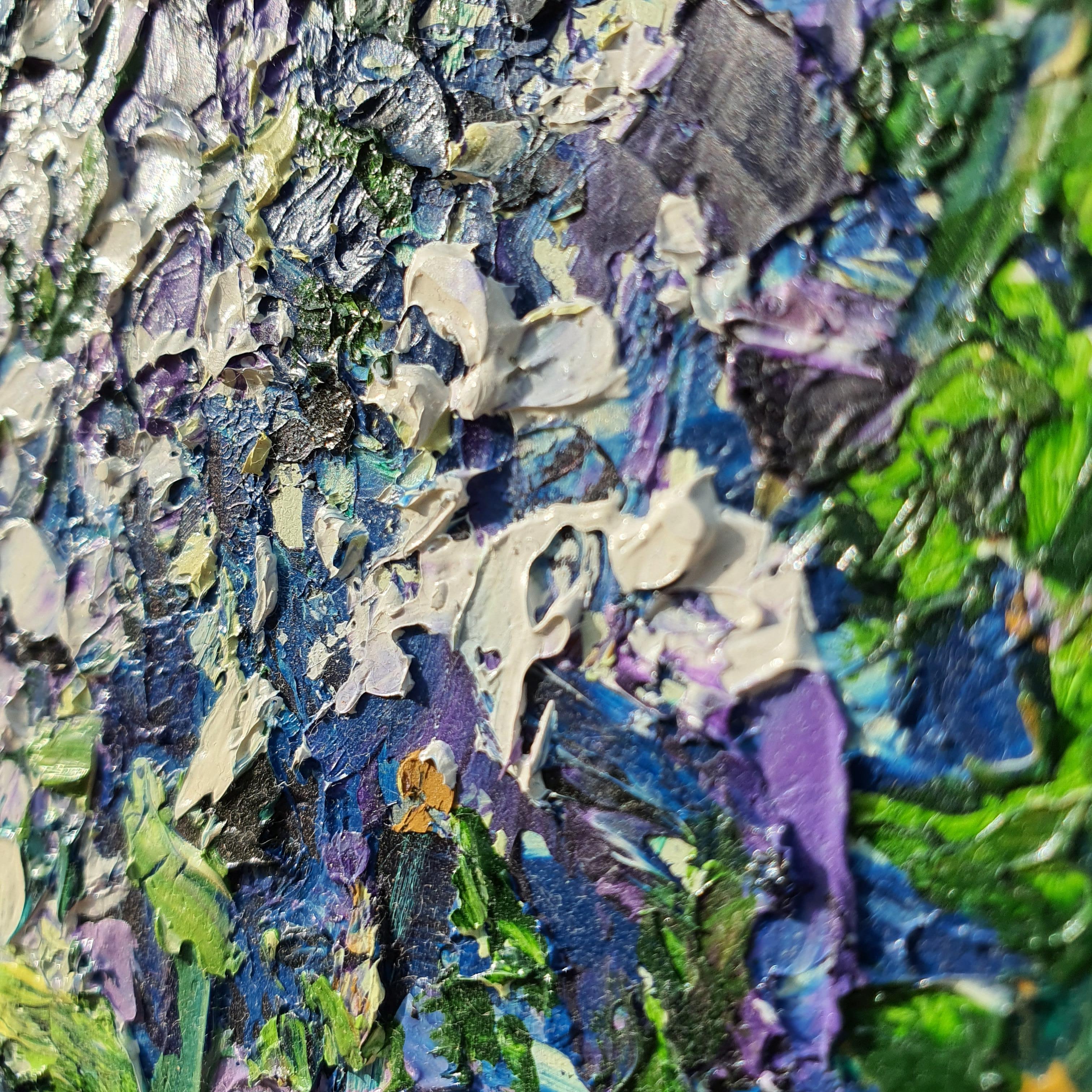 Bouquet di lavanda Pittura con pennellate spesse Opera d'arte floreale espressiva in vendita 4