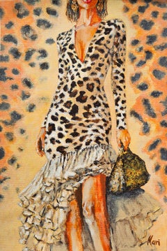 Leopard Dress Original Painting Fashion Figure  Elegant Wall Art Animal Pattern