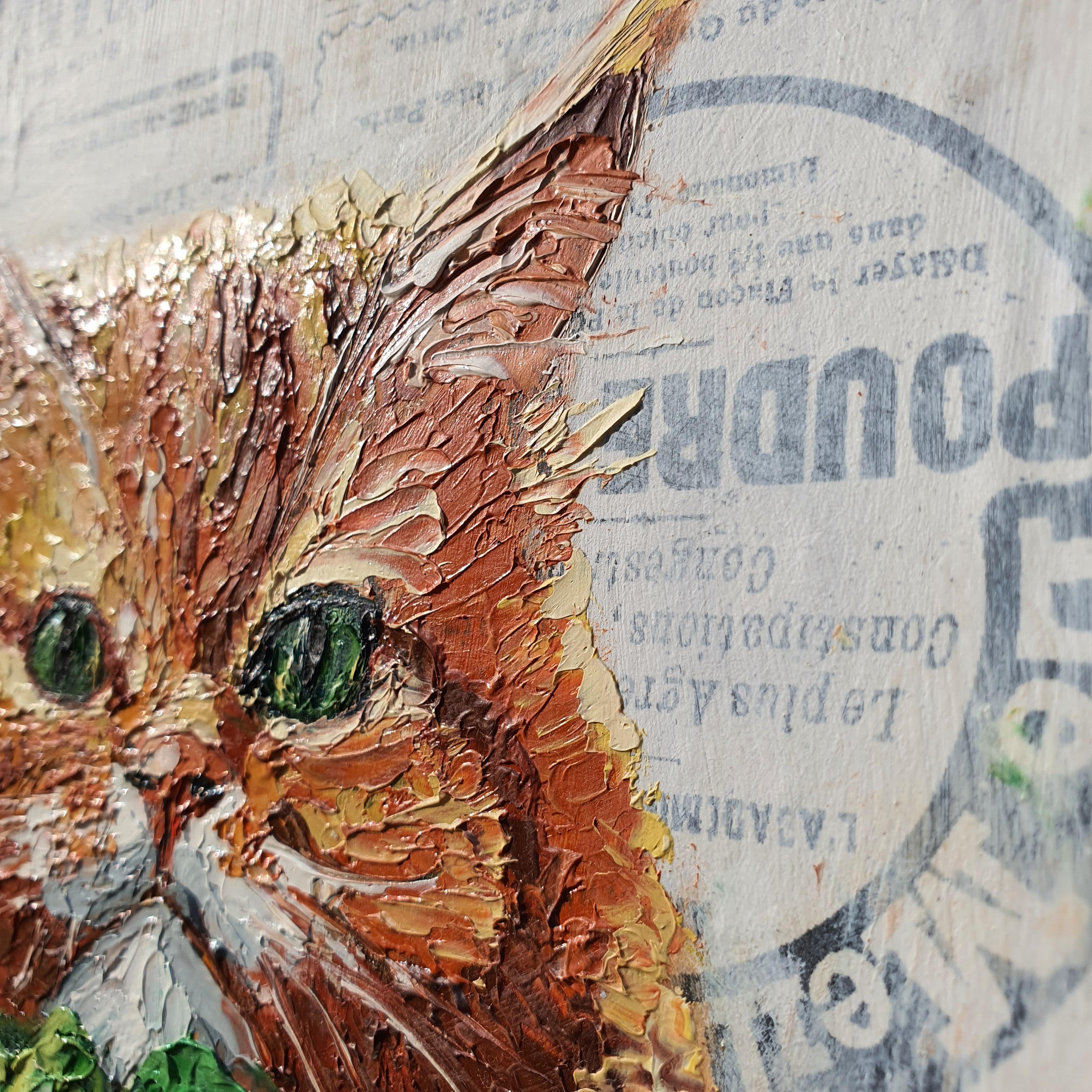 Opera d'arte originale di una divertente combinazione di gatti e hamburger ideale per il cibo e gli animali in vendita 7