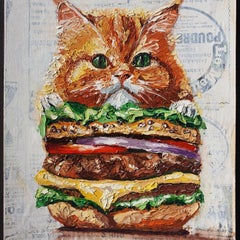 Original Artwork of a Funny Cat and Burger Combination Ideal for Food and Animal