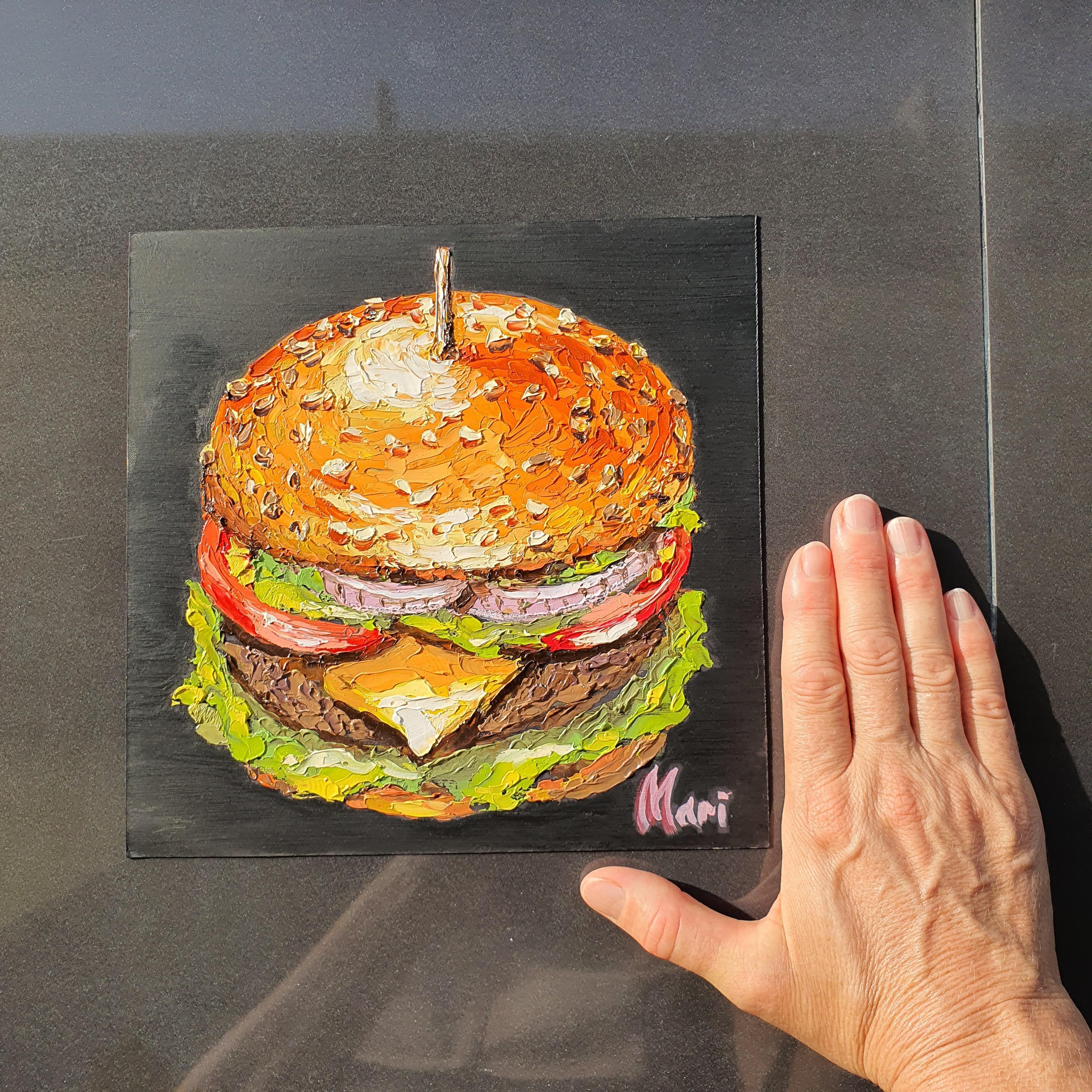 Peinture à l'huile originale de Burger Art Gourmet Cheeseburger pour Modern Kitch en vente 5